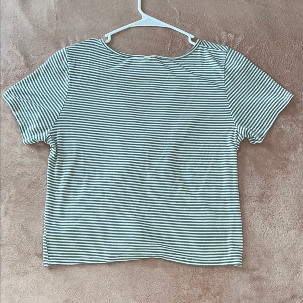 Drawstring Ruched Front Striped Top - Picture 2 of 2